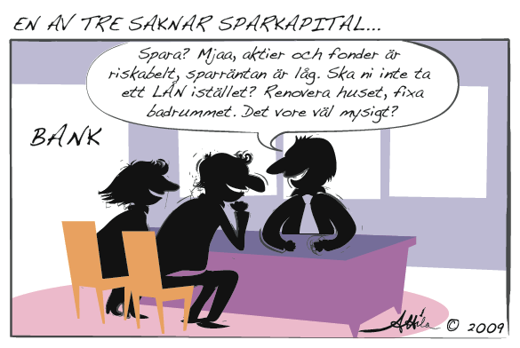 Har svensken några sparade medel? redaktionell tecknad serie, cartoon för DI - Robert Toth, serietecknare